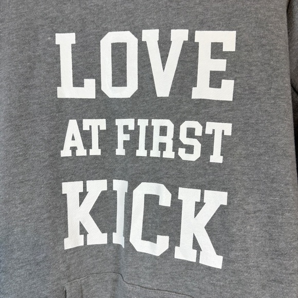 NWT Motherhood Maternity Women LS Hooded Sweatshirt Size M "Love At First Kick" - Picture 2 of 12
